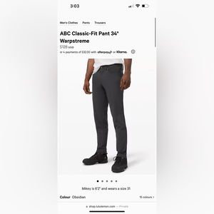 ABC Pants Classic-Fit 36W 34L Obsidian